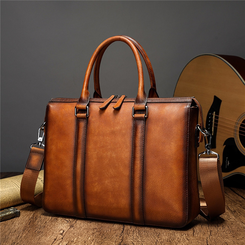 Leather Work Bag - YETTIES Business Top Grain Leather Briefcase