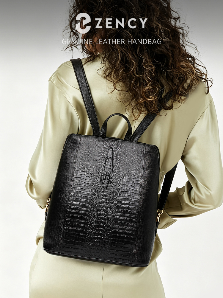 Leather Work Bag - Zency Women's Crocodile Leather Backpack 100%