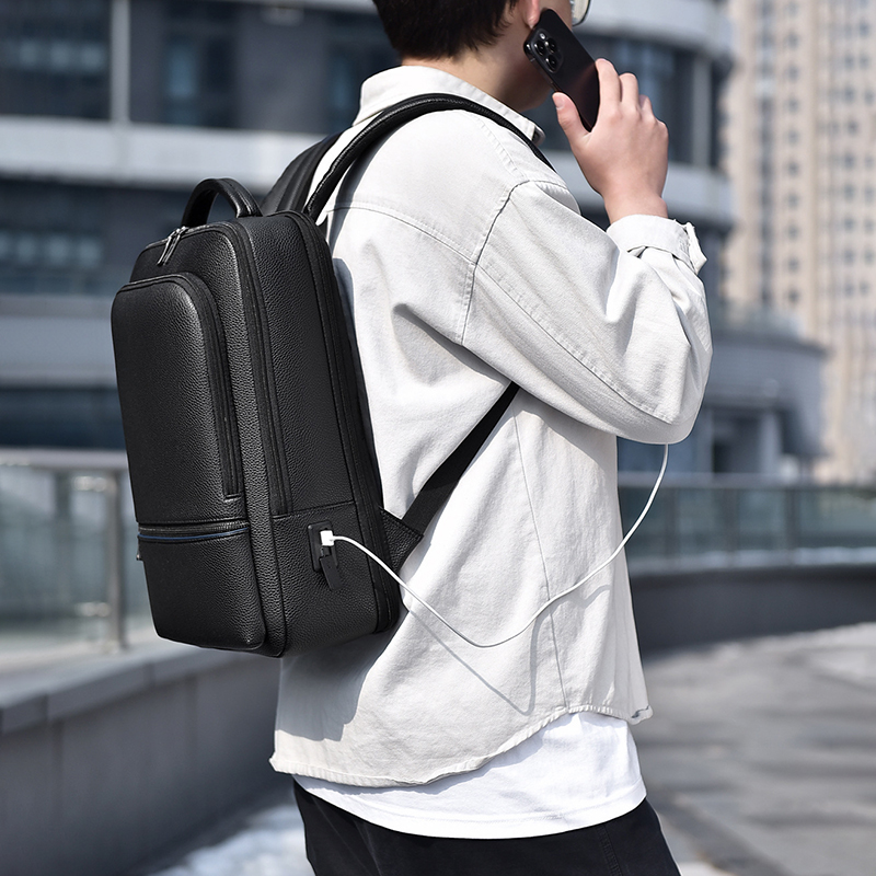 PU Leather Men's Backpack USB  - огляд і ціна Leather Work Bag