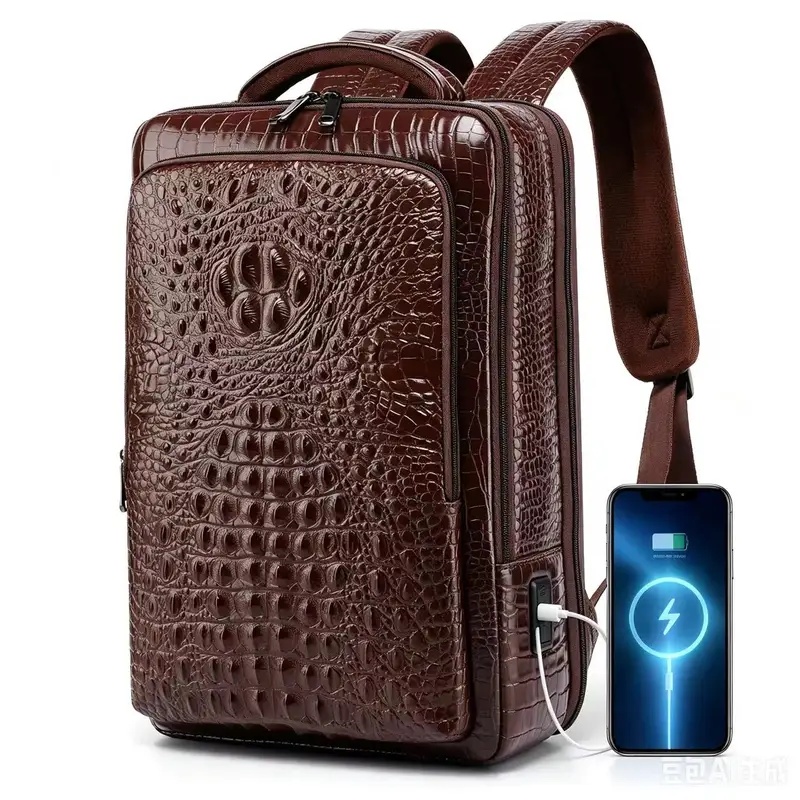 New Men's Crocodile Patterned  - огляд і ціна Leather Work Bag